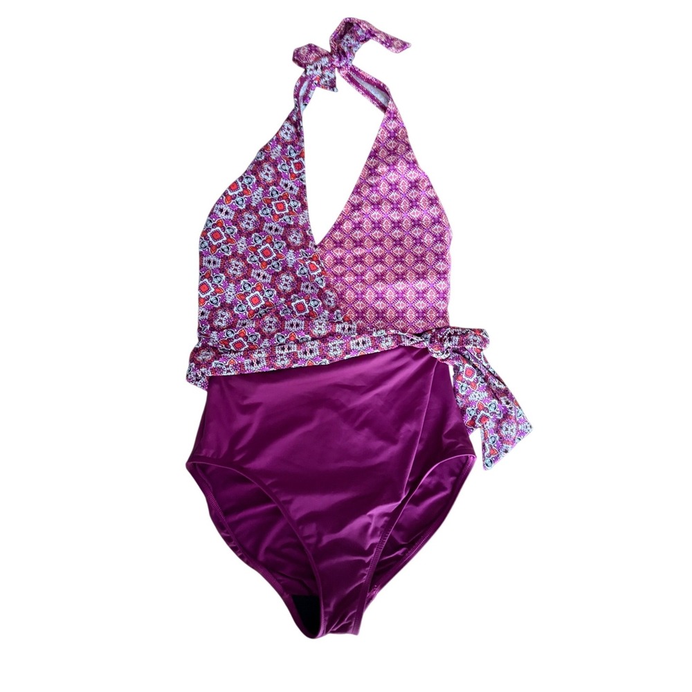 Lauren Ralph Lauren Purple Medallion Print Halter One Piece Swimsuit Size 6